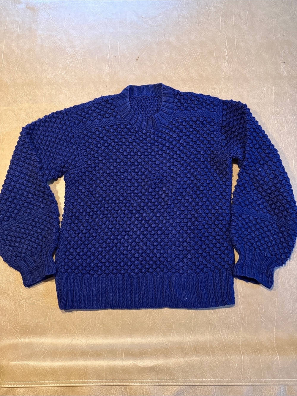 Classic Handmade Crewneck Textured Sweater in Navy Blue